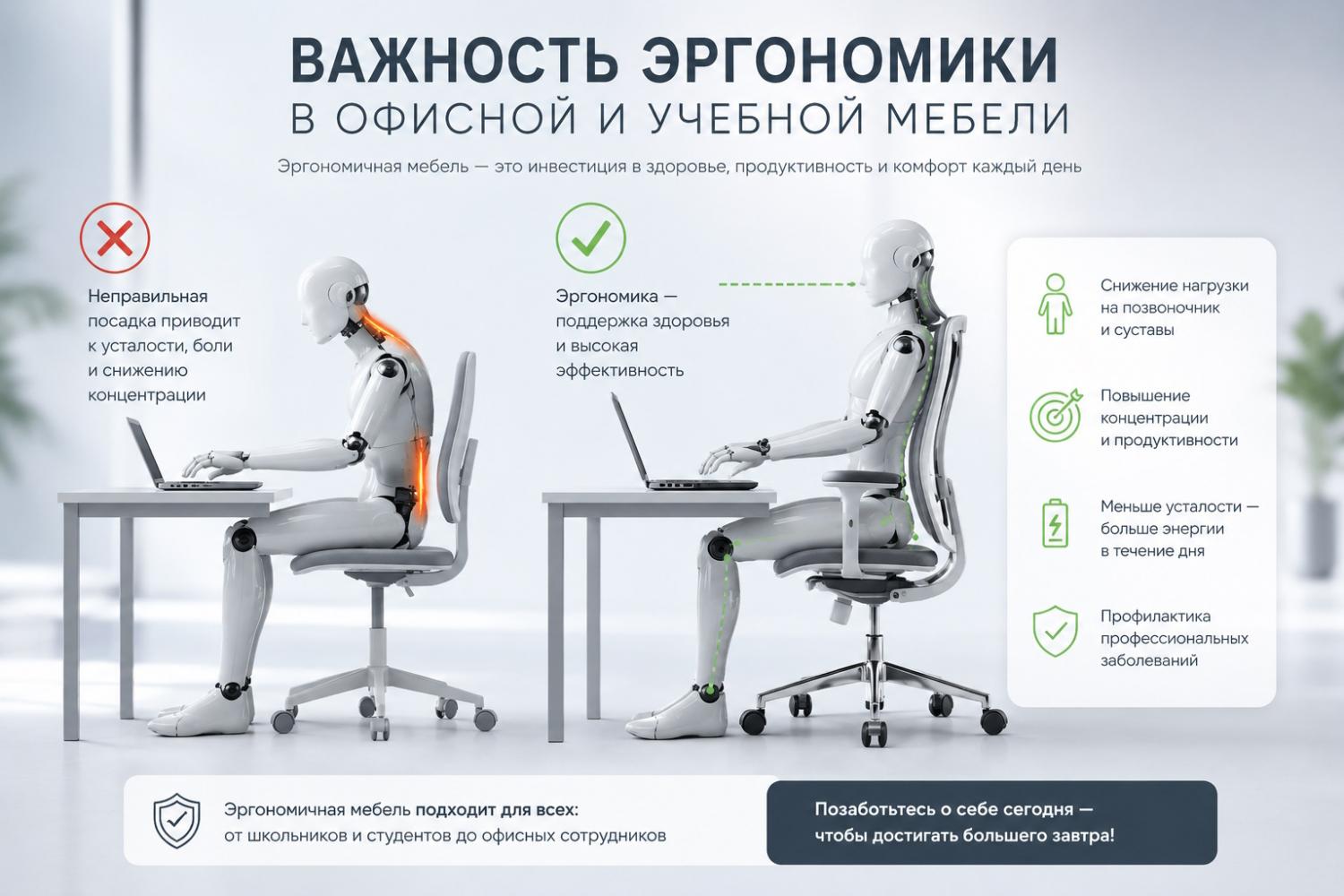 Важность эргономики в офисной учебной мебели Важность эргономики в офисной учебной мебели